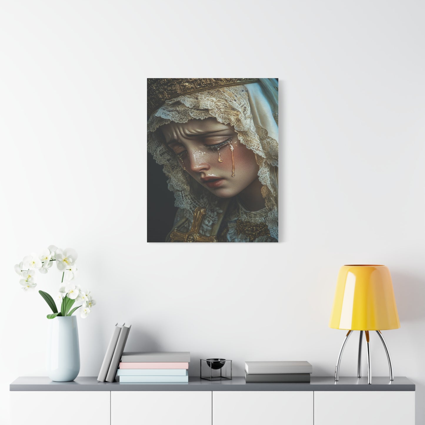 Sorrowful Mary - Holy Mary with Tears Catholic Canvas Wall Art, Christian Decor