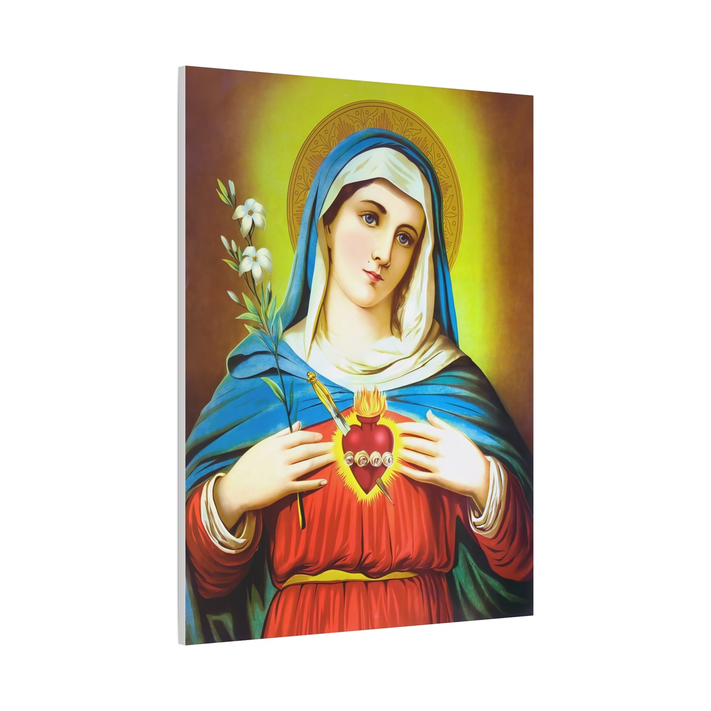 Ready To Hang - Mother Mary Immaculate Heart and Lilies Catholic Canvas Wall Art, Christian Decor