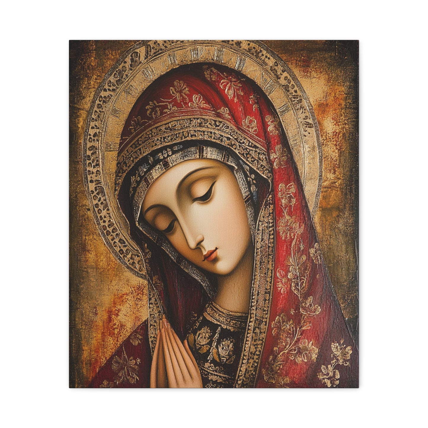 Holy Mary Icon in Byzantine Style - Canvas Wall Art, Christian Decor