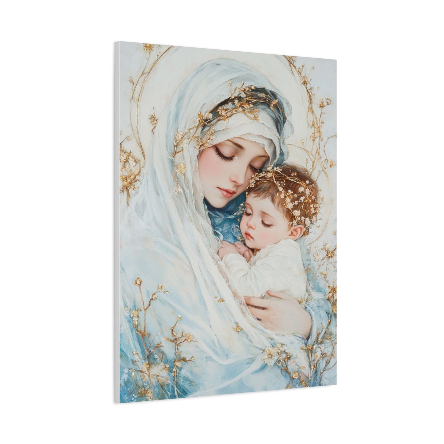 Holy Mother with Baby Jesus Catholic Canvas Wall Art, Christian Decor