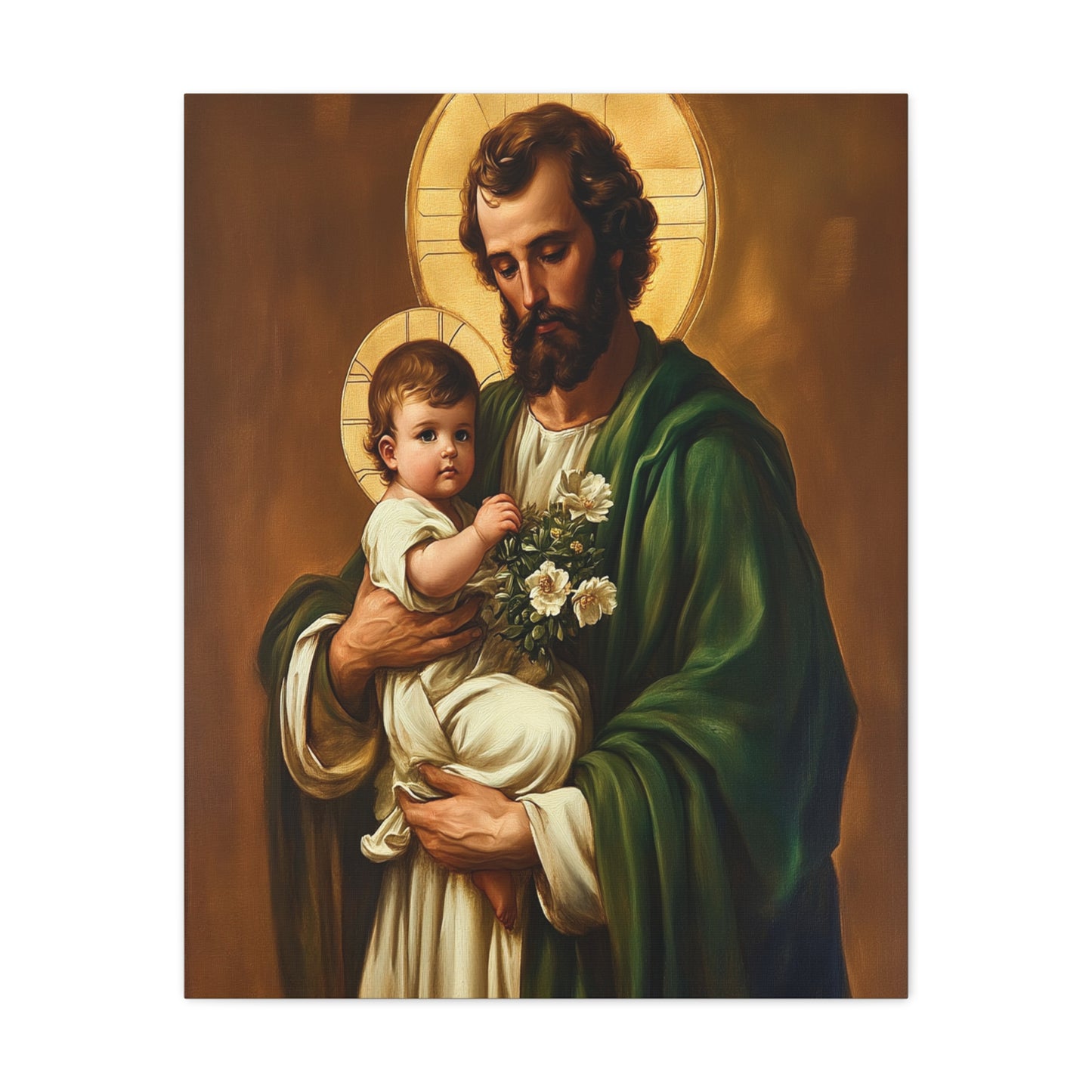 St. Joseph and Baby Jesus Catholic Canvas Wall Art, Christian Decor
