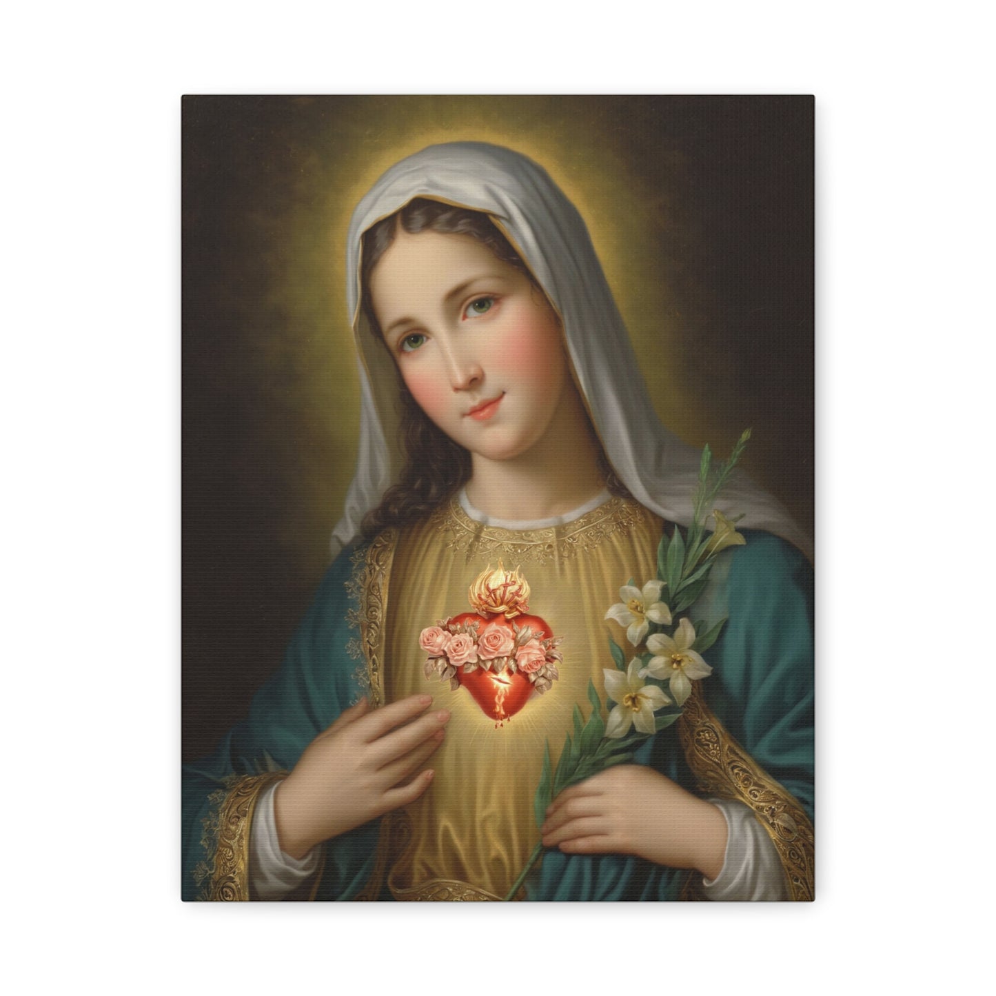 Immaculate Heart Mary Catholic Canvas Wall Art, Christian Decor