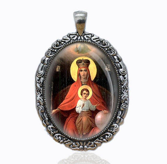 Our Lady Derzhavnaya Orthodox Medal Pendant Jewelry Mary Icon of the Theotokos