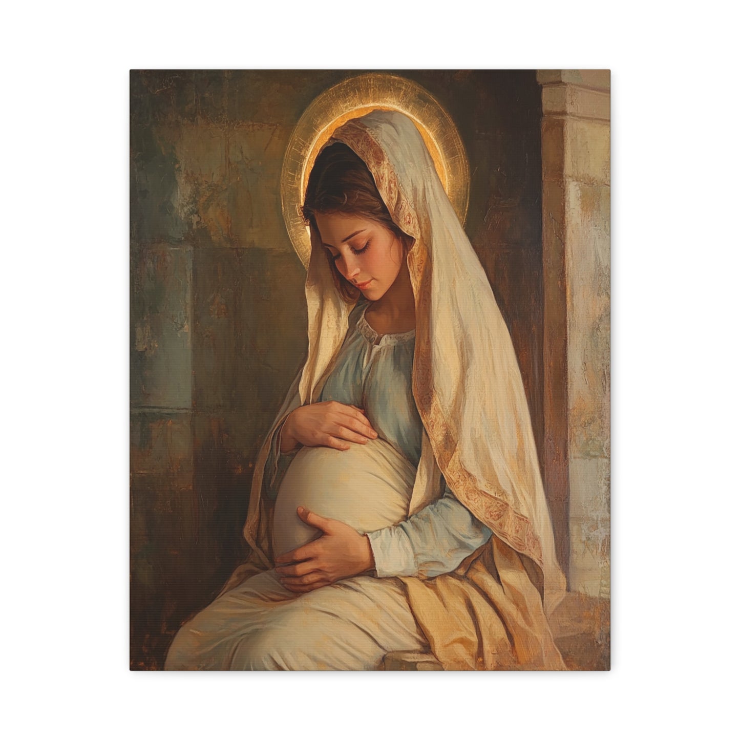 Mother Mary During Her Pregnancy Catholic Canvas Wall Art, Christian Decor