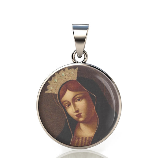Our Lady Sassola In Campogalliano 925 Sterling Silver Round Pendant Christian Religious Medal Small 20mm