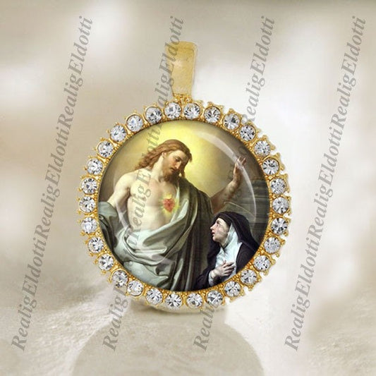 St. Margaret Mary Alacoque And Jesus with Sacred Heart Catholic Gold Tone Medal