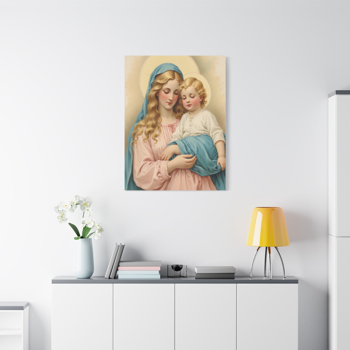 Mother Mary and Baby Jesus Catholic Canvas Wall Art, Christian Decor