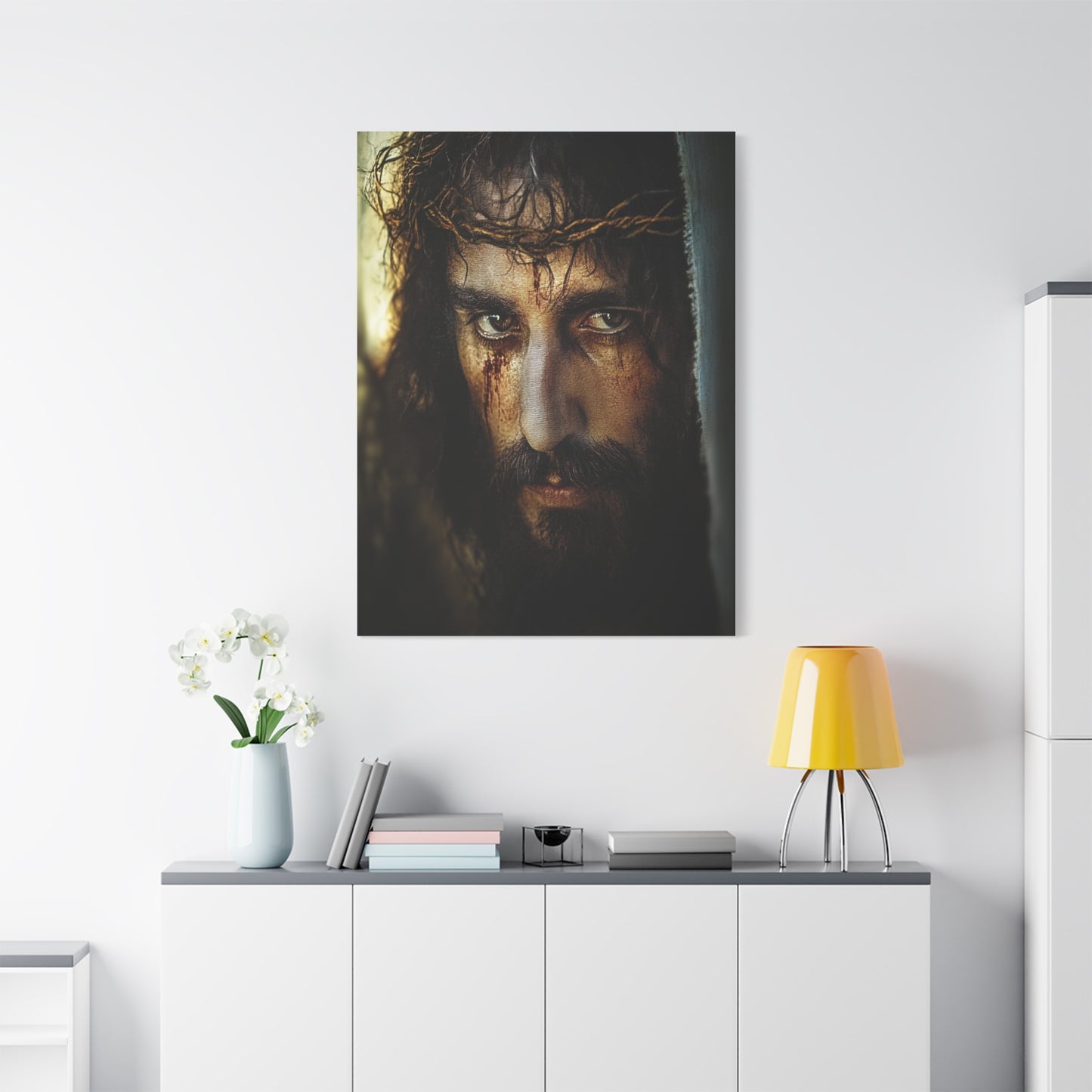 Jesus Christ Our Lord with Crown of Thorns Catholic Canvas Wall Art, Christian Decor