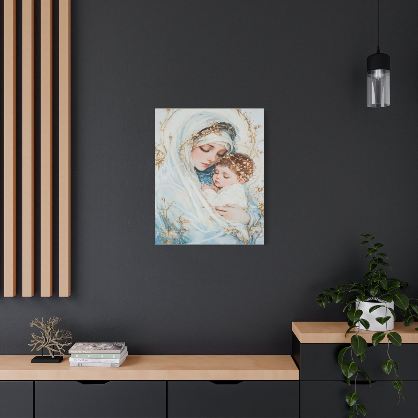 Holy Mother with Baby Jesus Catholic Canvas Wall Art, Christian Decor