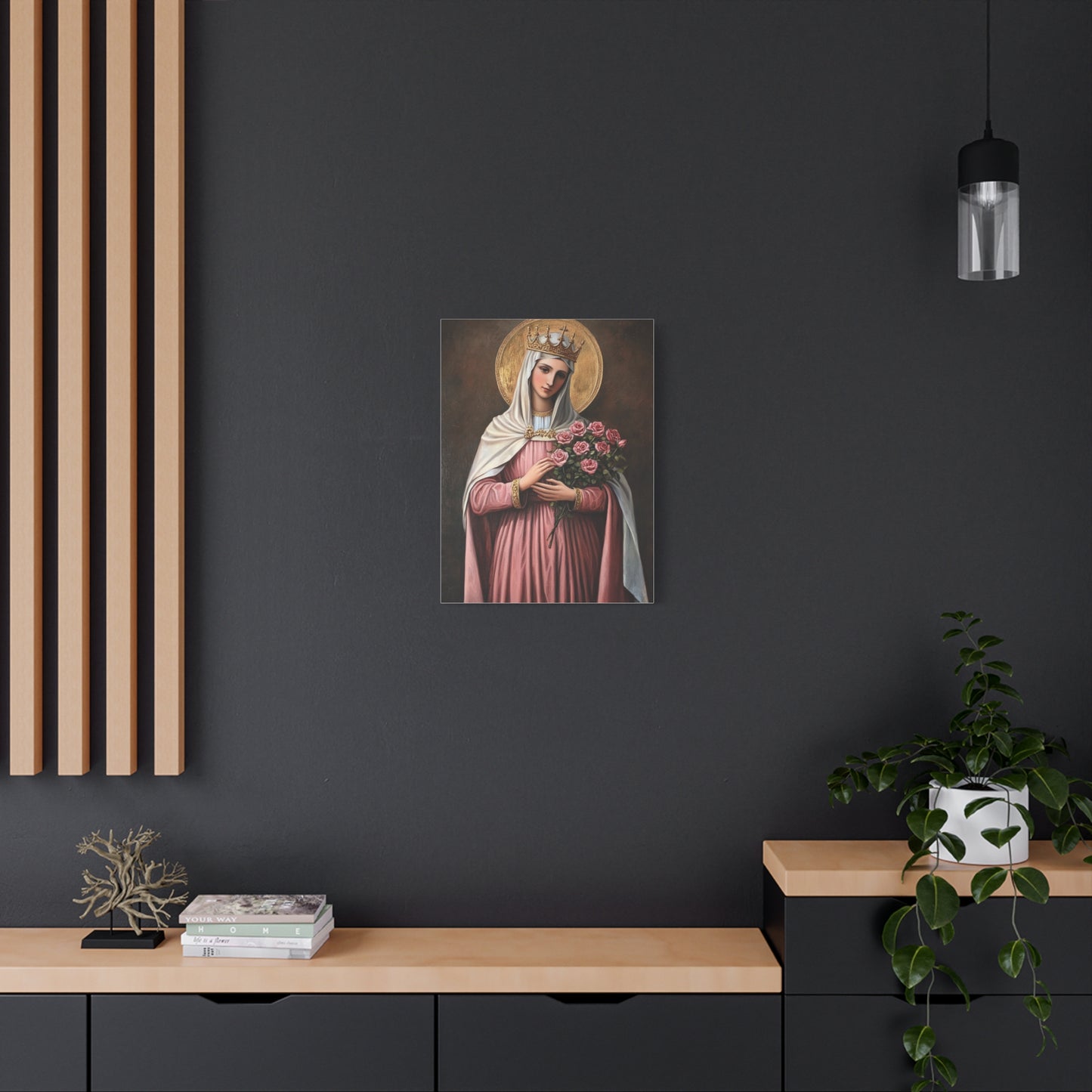 St. Elizabeth of Hungary with Roses Catholic Canvas Wall Art, Christian Decor