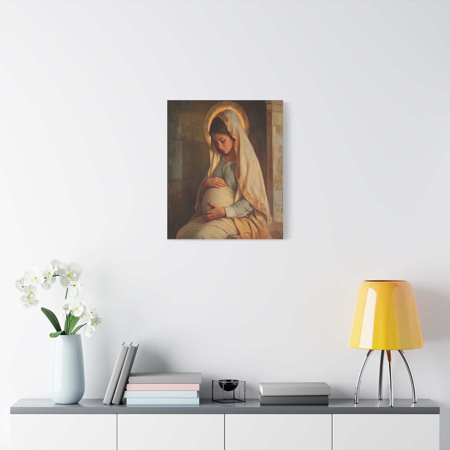 Mother Mary During Her Pregnancy Catholic Canvas Wall Art, Christian Decor