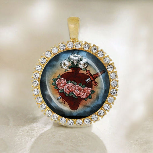 Mary Immaculate Heart Christian Catholic Gold Tone Medal