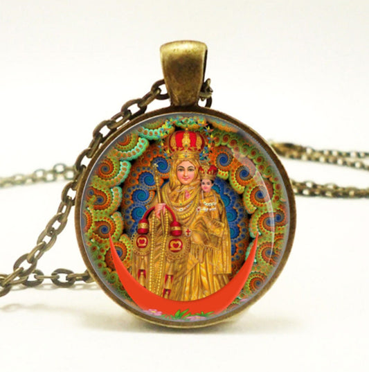 Necklace Our Lady of Vailankanni Good Health Catholic Bronze Medal Brass Pendant