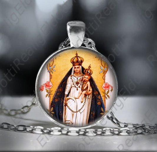 Virgin Mary Our Lady of the Sea and Liberty Christian Necklace Catholic Medal w Chain Silvertone Pendant