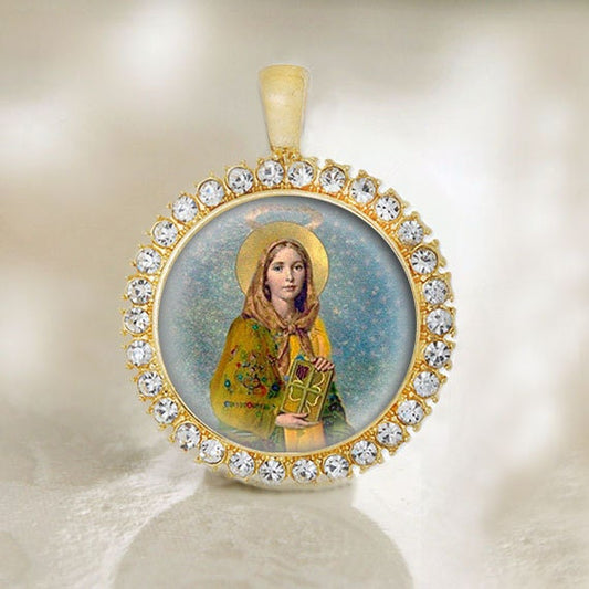 St Dymphna Mental illness and epilepsy, Nervous Patron Catholic Gold Tone Medal Religious Pendant NEW