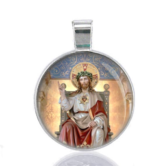 Jesus Christ our King with Sacred Heart Religious Pendant Christian Catholic Medal