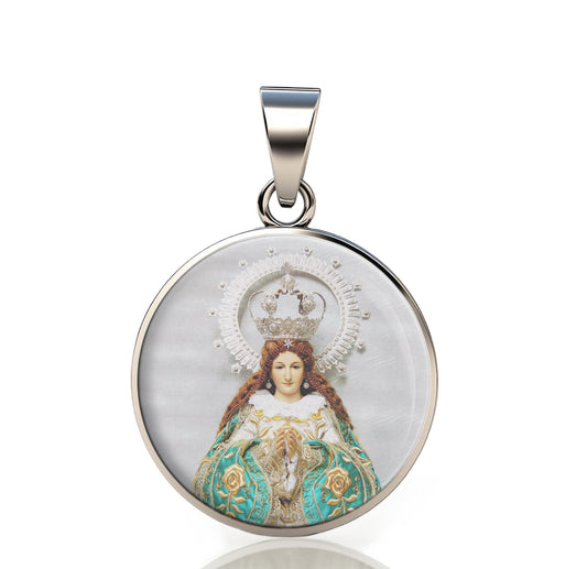 Our Lady Remedies 925 Sterling Silver Round Pendant Christian Religious Medal Small 20mm