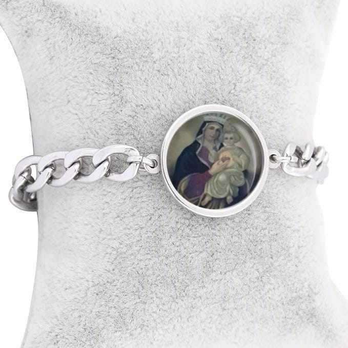 Our Lady Blessed Immaculate Heart Mary Curb Bracelet Gold or Silver tone Religious Jewelry Simple Chain