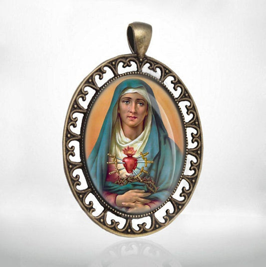 Our Lady's Tears Virgin Mary Catholic Medal Pendant Our Lady of Sorrows Religious Jewelry