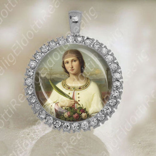 St Dorothy Dorothea Medal Catholic Patron Christian Silver Tone Jewelry