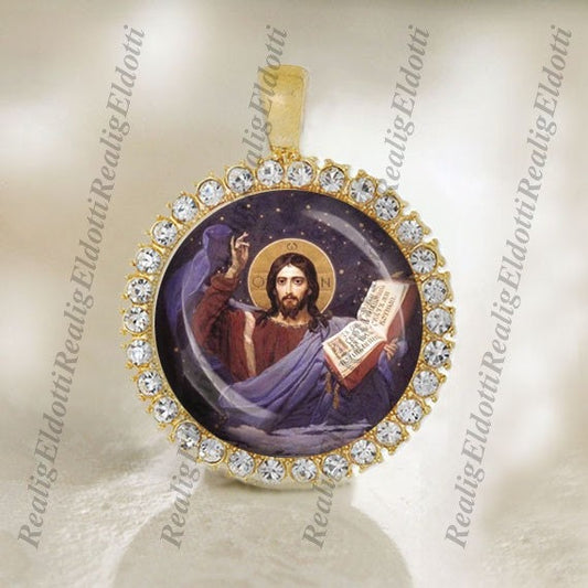 Christ Pantocrator Religious Christian Orthodox Gold Tone Medal Pendant