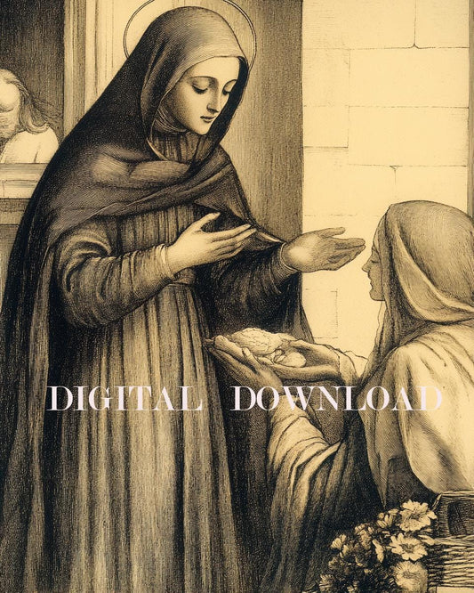 Saint Margaret of Cortona Helping Serve the Sick  Catholic Print Art Digital image 0