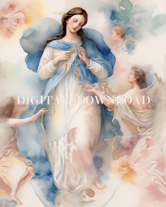 Mary Undoer of Knots Watercolor Style Untier of Knots  Art Digital Catholic image 0