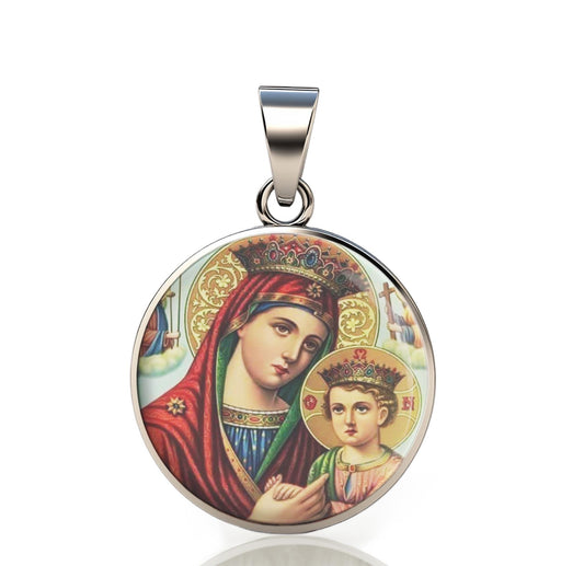 Our Lady Perpetual Mary 925 Sterling Silver Round Pendant Christian Religious Medal Small 20mm