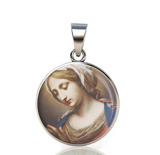 Our Lady Virgin Annunciate 925 Sterling Silver Round Pendant Christian Religious Medal Small 20mm