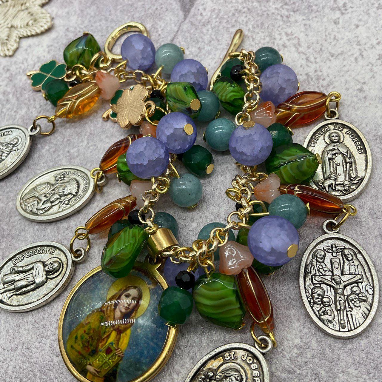 St Dymphna Catholic Bracelet | Aquamarine, Czech Glass beads | Religious Handmade Beaded Bracelet - Custom Size Available!