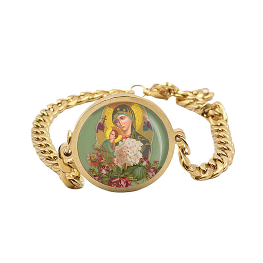 Our Lady Perpetual Help Curb Bracelet Gold or Silver tone Religious Jewelry Simple Chain