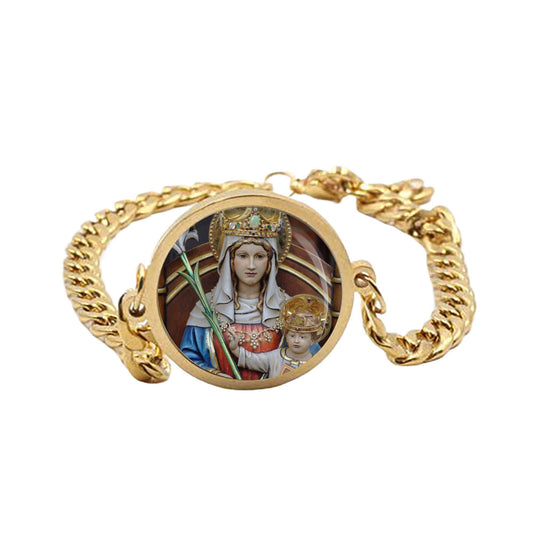 Our Lady Walsingham Mother Mary Curb Bracelet Gold or Silver tone Religious Jewelry Simple Chain