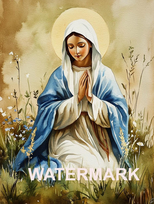 Blessed Mother, Virgin Mary Watercolor Style Religious Art Digital Image image 0