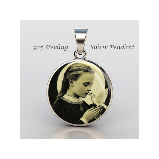 Saint Maria Goretti With Dove Catholic sterling silver 925 Christian Medal image 0