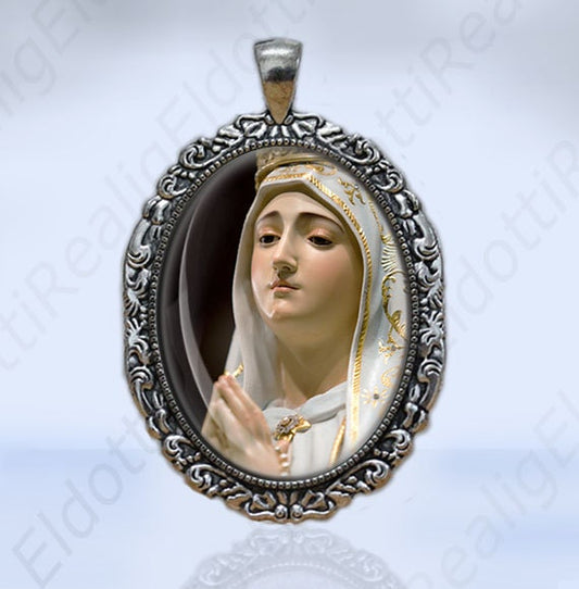 Our Lady of Fatima - Christian Catholic Medal Pendant Silvertone Oval Jewelry