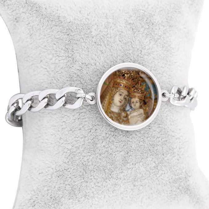 Our Lady Audience Udienza Curb Bracelet Gold or Silver tone Religious Jewelry Simple Chain