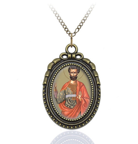 St Agios Longinos Orthodox Necklace Pendant Jewelry Medal Oval Brass Pendant  Style Charm