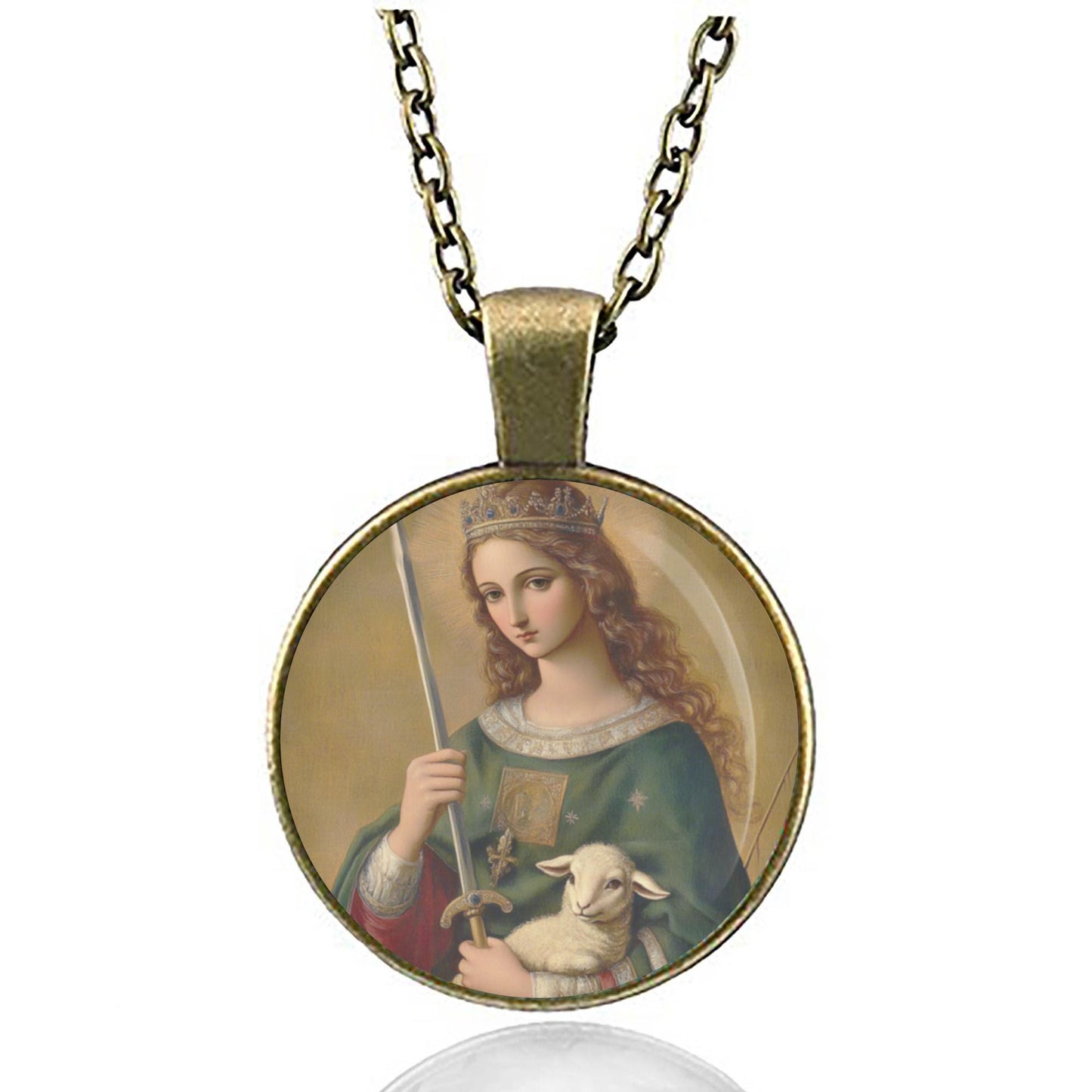 St Agnes Necklace - Christian Patron Saint Pendant. Religious Necklace.