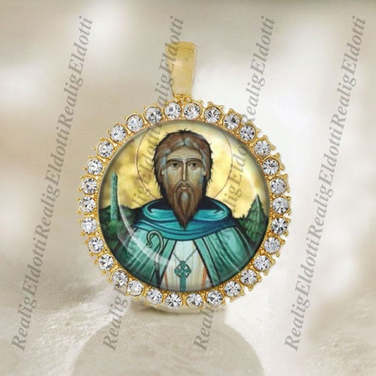 St Kevin of Glendalough Religious Catholic Gold Tone Medal Christian Jewelry