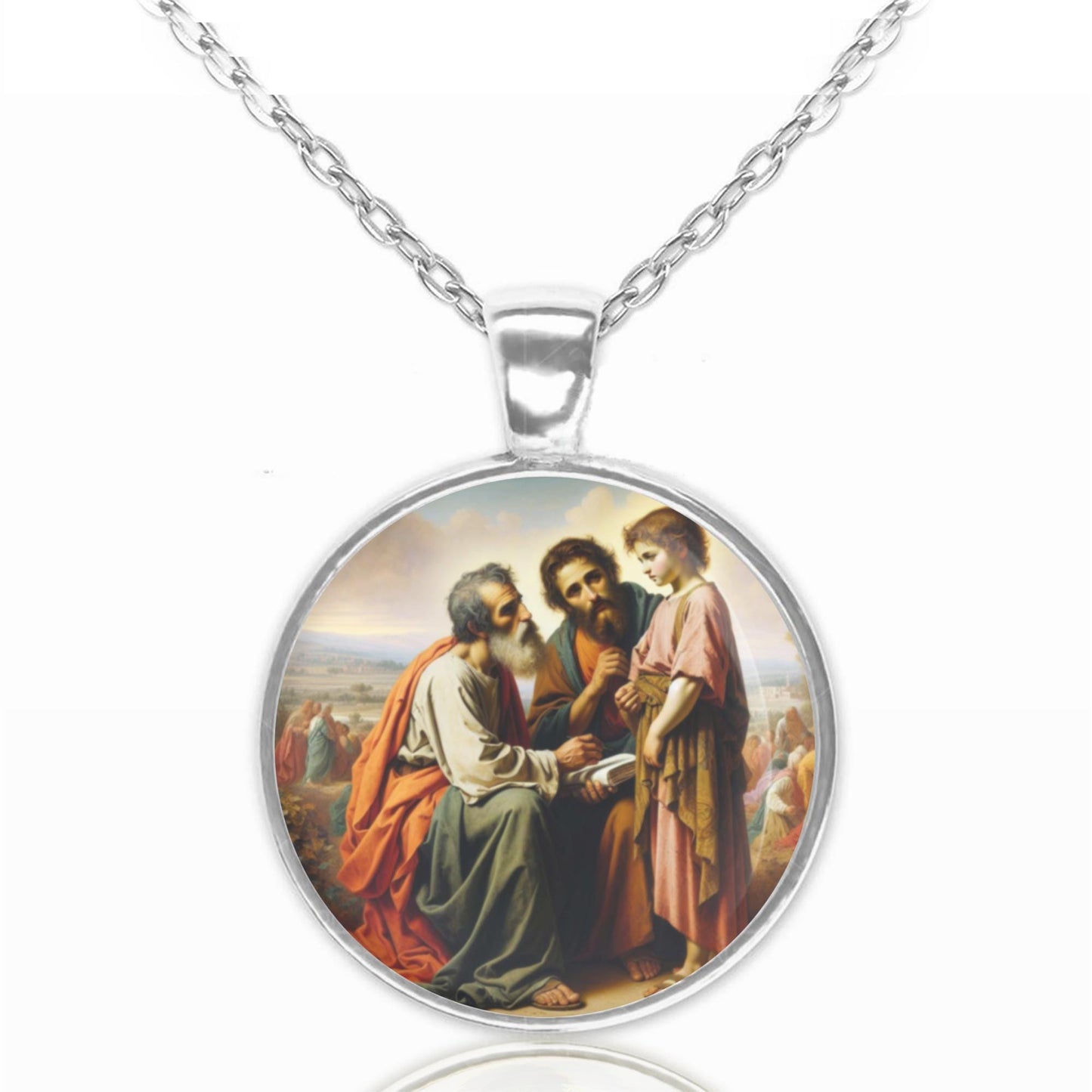 St Joseph, Jesus With John The Baptist  Medal Necklace Chain Art Jewelry