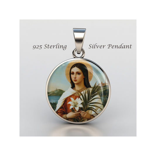 Saint Maria Goretti Catholic sterling silver 925 Christian Medal Patron Pendant image 0