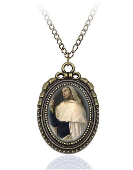 St Albert of Sicily (Trapani) Catholic Necklace Bronze Medal w Chain Oval Pendant Rare Saint