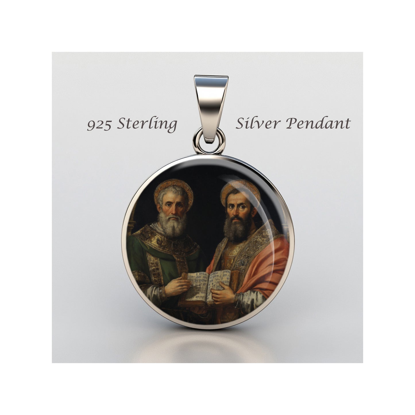Saint John Chrysostom And Saint Ambrose Of Milan sterling silver 925 Medal image 0