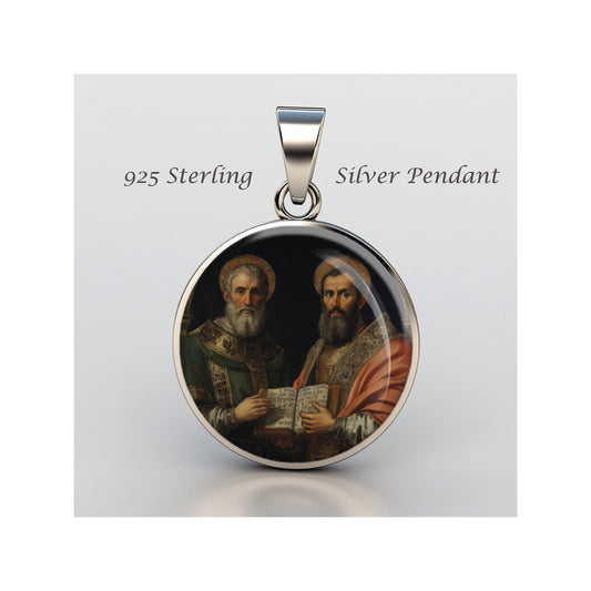 Saint John Chrysostom And Saint Ambrose Of Milan sterling silver 925 Medal image 0