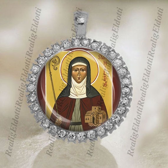 Saint Hilda of Whitby Religious Christian Catholic Silver Tone Medal Pendant