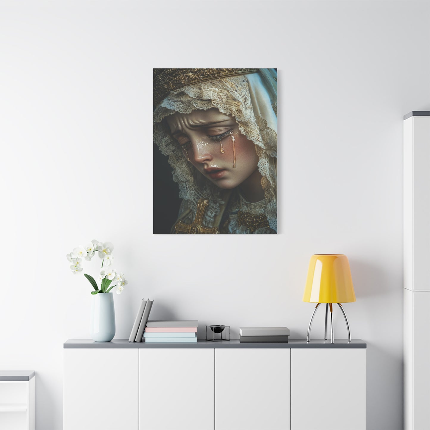 Sorrowful Mary - Holy Mary with Tears Catholic Canvas Wall Art, Christian Decor