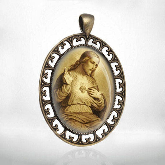 Religious Catholic Medal Pendant Jesus w/ Sacred Heart Jewelry for Necklace