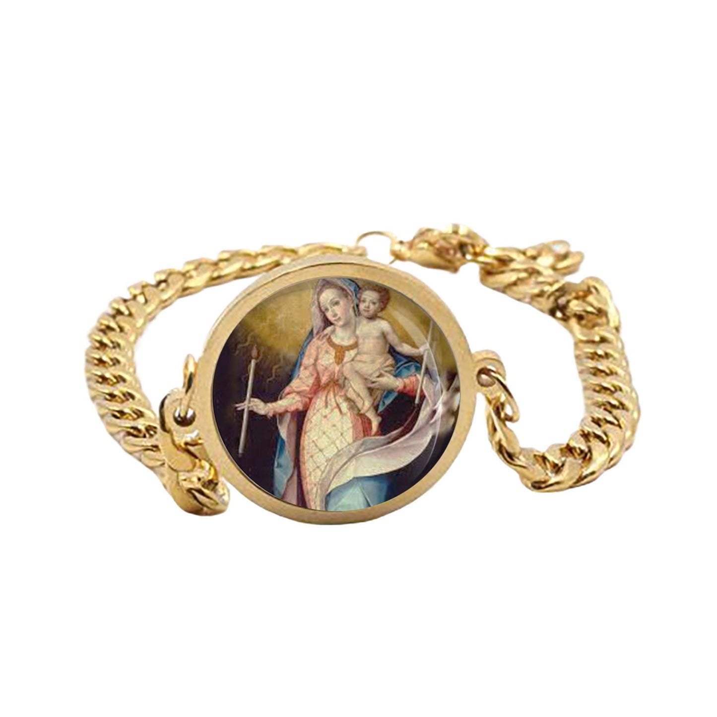 Our Lady Candelaria Bracelet Gold or Silver tone Religious Mother Mary Jewelry Simple Chain