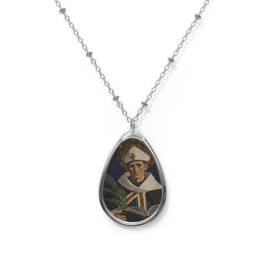 Albert the Great Necklace Drop Oval Pendant Silver Tone Medal