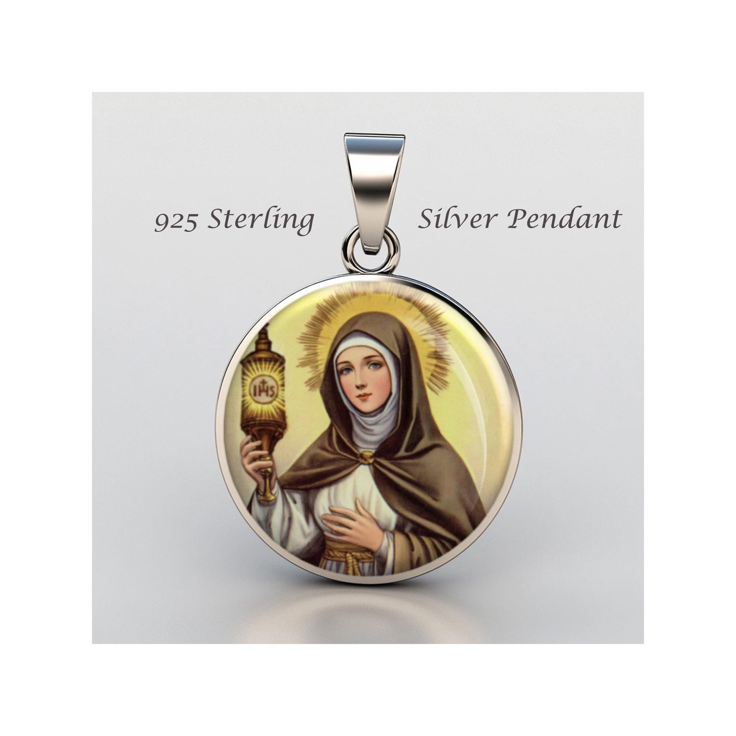 Saint Clare Religious Christian sterling silver 925 Christian Medal Patron Pendant